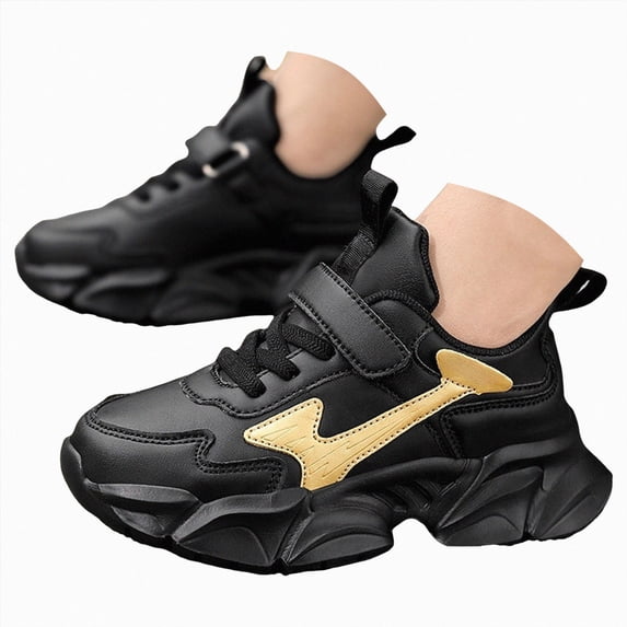 Linfrsh Unisex-Child PU Leather Lightweight Breathable Athletic Running Sneakers for Kids Shoes for Boys Girls (Gold,4.5)