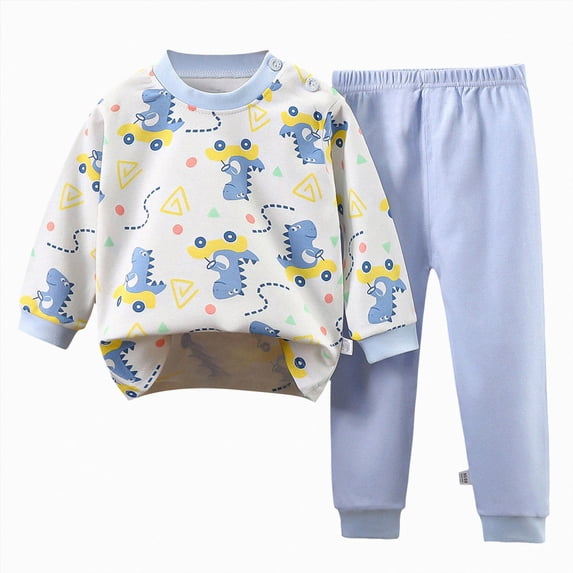 Linfrsh Unisex Kids Pajamas Set Button-Down Long Sleeve Cotton Sleepwear Lounge Set for 12Months - 13Years (Light Blue,3-4 Years)