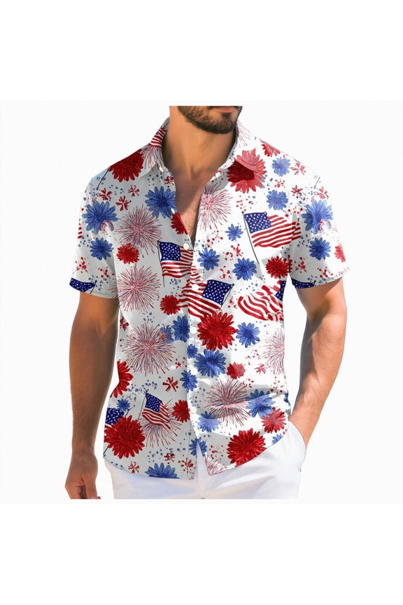 Us 250th Anniversary Shirt, American Flag Shirts for Men Short Sleeve Button Down Hawaii Shirt, 3D Independence Day Hawaiian Shirt for Men(Red,M)