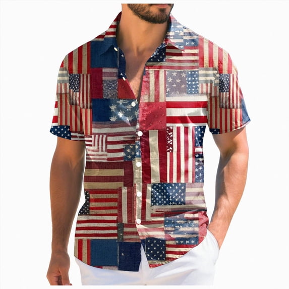 Linfrsh Usa 250 Shirt, Mens American Flag Shirt American Flag Shirts for Men Short Sleeve Button Down Dress Shirt USA 250th Anniversary Merchandise(Brown,4XL)