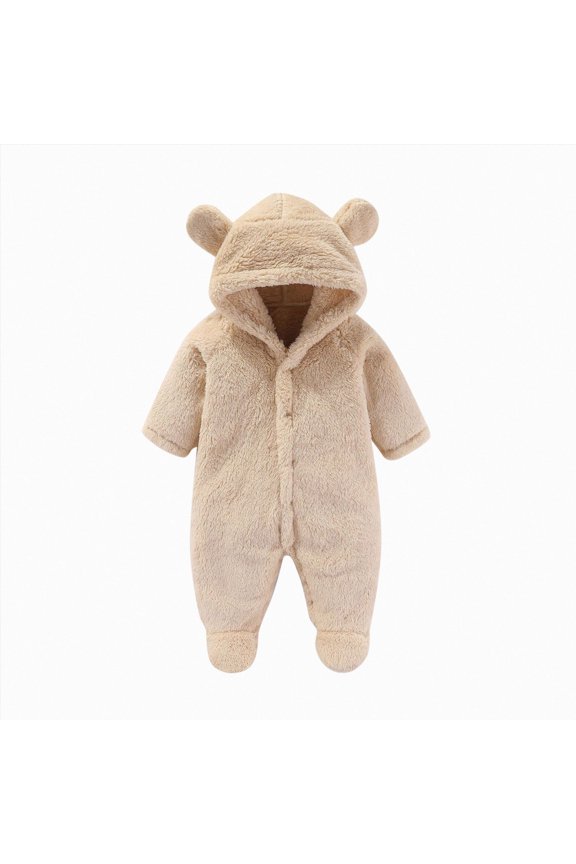 Winter Baby Clothes Keep Warm Fleece Thick Onesie Cute Ear Hooded Jumpsuits Newborn Boys Girls Romper Kids Coats Jackets (Yellow,0-3 Months)