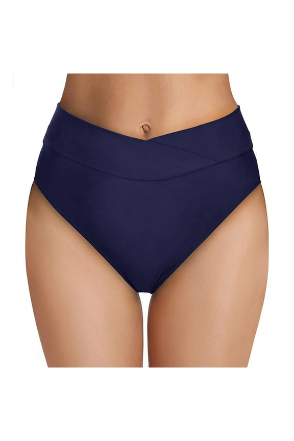 Women Black High Waisted Bikini Bottoms Full Coverage High Leg Bathing Suit Bottoms Ruched Swimsuit Bottoms Plus Size Bikini Bottom Dark Blue,XL