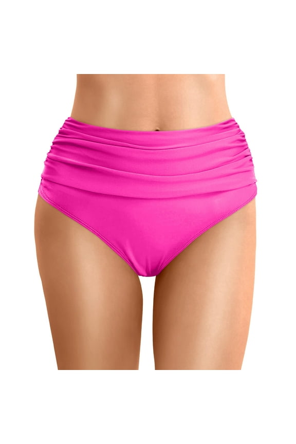 Women Black High Waisted Bikini Bottoms Full Coverage High Leg Bathing Suit Bottoms Ruched Swimsuit Bottoms Plus Size Bikini Bottom Hot Pink,2XL