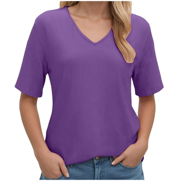 Linfrsh Women Blouses Blouses for Women Dressy Casual 3/4 Length Sleeve Womens Top (Purple,M)