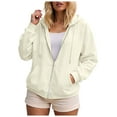 thumbnail image 1 of Linfrsh Women Fall Clothes Zip Up Hoodies for Women 2025 Fall Trendy Plus Size Hooded Sweatshirt Full Zip Zipper Athletic Jacket Lightweight Workout Sweatshirts Coats Beige,S, 1 of 7