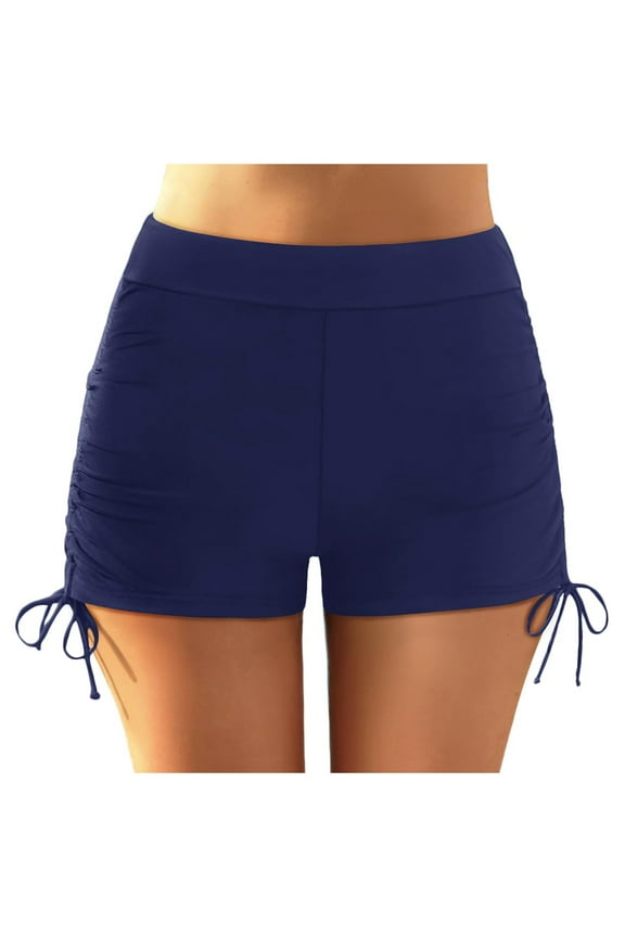 Women High Rise Bikini Bottoms Full Coverage Swimsuit Bottoms Ruched Summer Beach 2024 High Waisted Swim Bottoms for Women(Dark Blue,M)