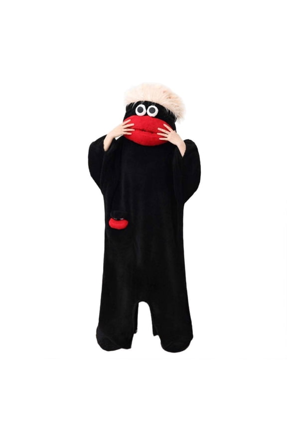 Women Onesie Pajamas Big mouth monster onesie, monster onesie, warm home loungewear, plush pajamas, funny pajamas(Black,L)