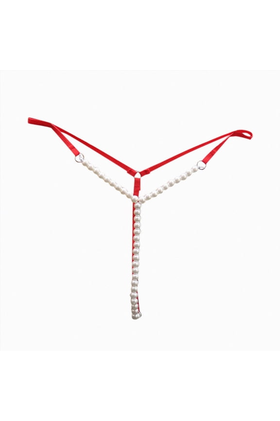 Women Panties Low Waist Thongs Underwear Panties Lingerie for Women for Sex, Womens Sexy Pendant Pearl G String Red,One Size
