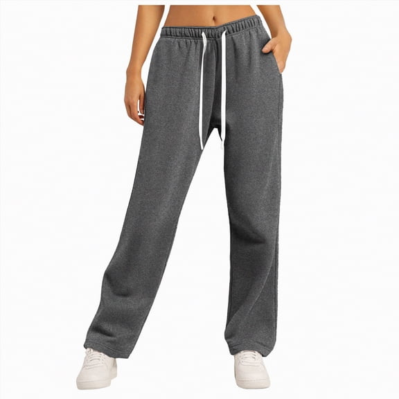 Linfrsh Women'S Fleece Sweatpants Wide Leg Sweat Pants for Womens High Waisted Baggy Sweatpants Casual Drawstring Workout Pants with Pockets Dark Gray,M