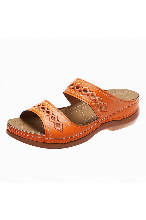 Women'S Sandals Comfortable Women Adjustable Buckle Platform Sandals, Comfort Foam Slides for Summer(Orange,Size7)