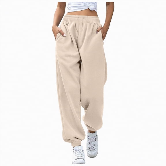 Linfrsh Women'S Sweat Pants Womens Sweatpants Baggy Wide Leg Barrel Pants Lounge Comfy Joggers with Pockets Khaki,2XL