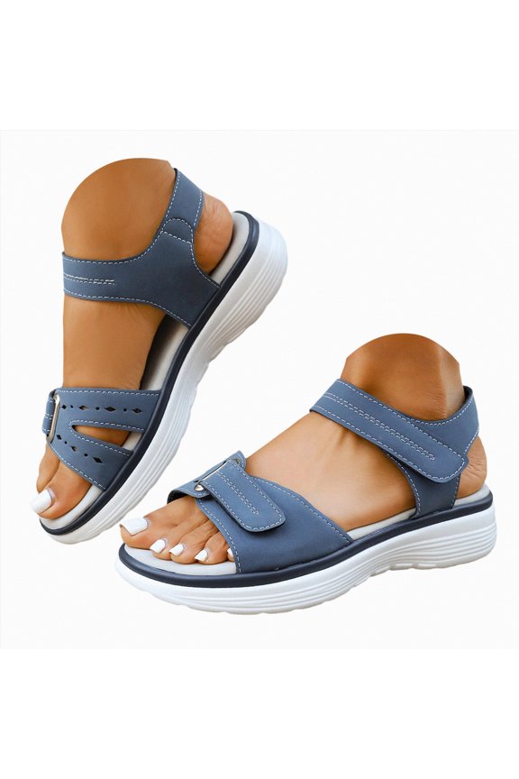 Women Sandals Topic Open Toe Buckle Ankle Strap Espadrilles Flatform Wedge Casual Sandal(Blue,Size8.5)