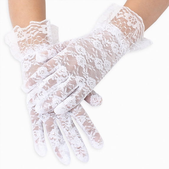 Linfrsh Women Short Lace Gloves Sheer Mesh Gloves Elegant Accessories for Wedding, Tea Party, Costume Parties White,One Size
