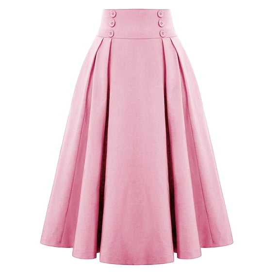 Linfrsh Women Skirt Women Fashion Casual Plaid Skirtwith Pockets Vintage High Waist Pleated Skirt(Pink,S)