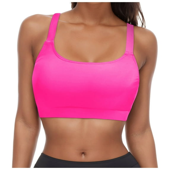 Linfrsh Women Sports Bra Bikini Tops Scoop Neck Bathing Suits Top Padded Swim Crop Tops Only Hot Pink,XL