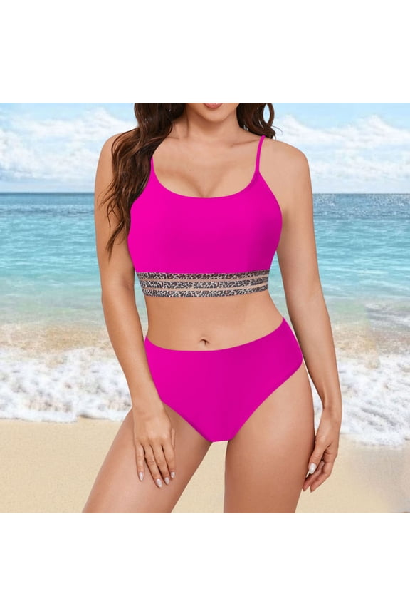 Women Two Piece Bikini Set High Waisted Color Block Swim Suit 2025 Summer Beach Womens Bathing Suit Hot Pink,L