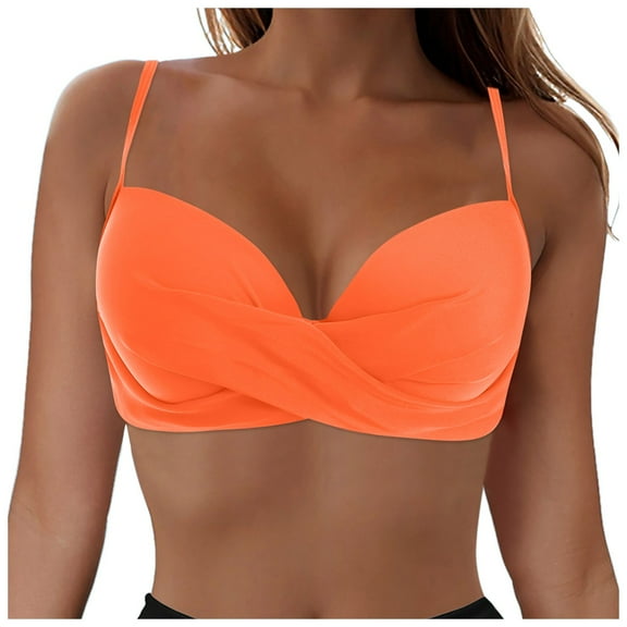 Linfrsh Women Underwire Bikini Top Only Push Up Swim Top Bra Swimsuit Tops Halter Bathing Suit Top Orange,M