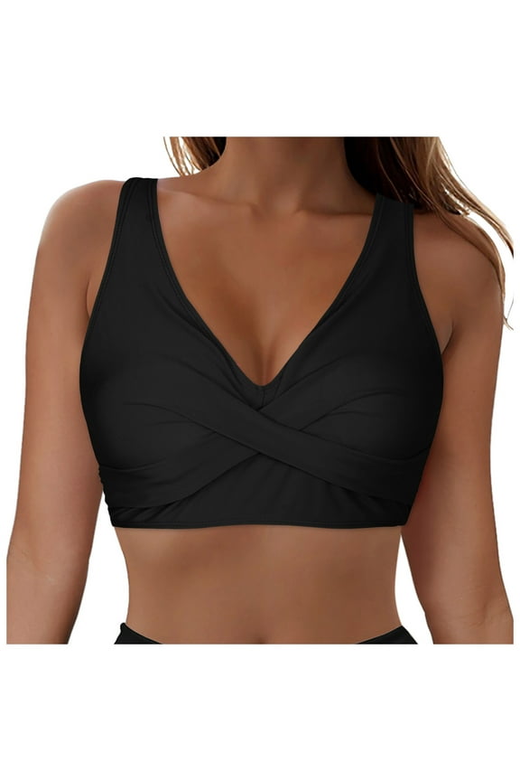 Women Underwire Bikini Tops Push Up Swim Top Only Bra Padded Swimsuit Tops 2025 Bathing Suit Tops Z01-Black,L