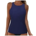 thumbnail image 1 of Linfrsh Women's 2024 Tankini Bathing Top Tunic Fitted Tank Tops Casual Cutout Back Sleeveless Stylish Tummy Control Beach Swim Shirts Dark Blue,L, 1 of 5