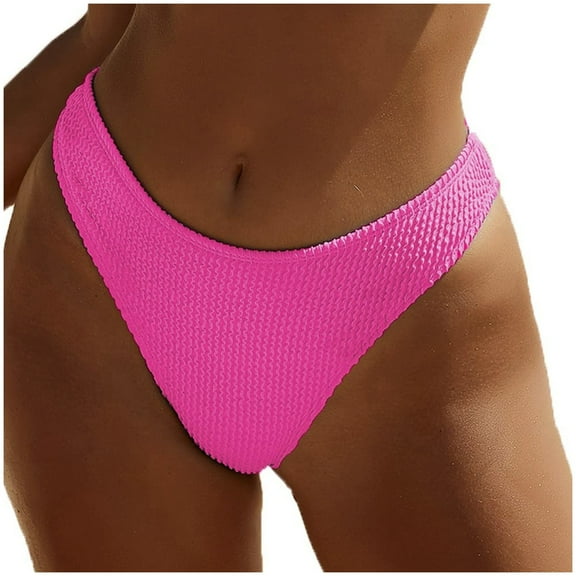 Linfrsh Women's Bikini Swim Bottom Briefs Ribbed High Cut Mid Waist Cheeky Bathing Suit Bottom Hot Pink,M