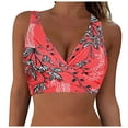 thumbnail image 1 of Linfrsh Women's Bikini Top Lace Up Crisscross Swim Crop Tops High Neck Swimsuit Bra Padded Red,L, 1 of 5