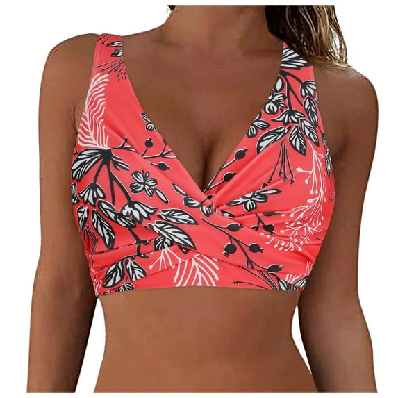 Linfrsh Women's Bikini Top Lace Up Crisscross Swim Crop Tops High Neck Swimsuit Bra Padded Red,XL