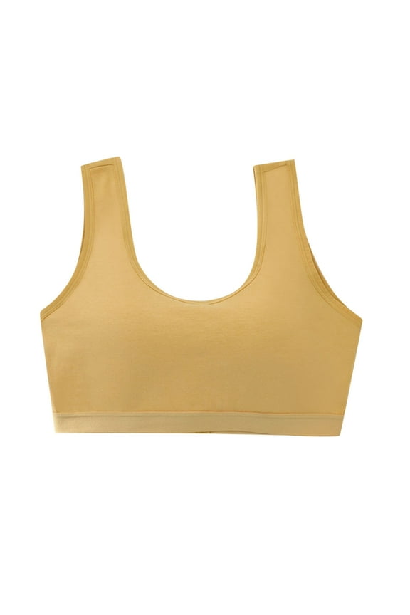 Women's Built Up Tank Style Sports Bra Scoopneck Bralette,Cotton Crop Top Yellow,2XL