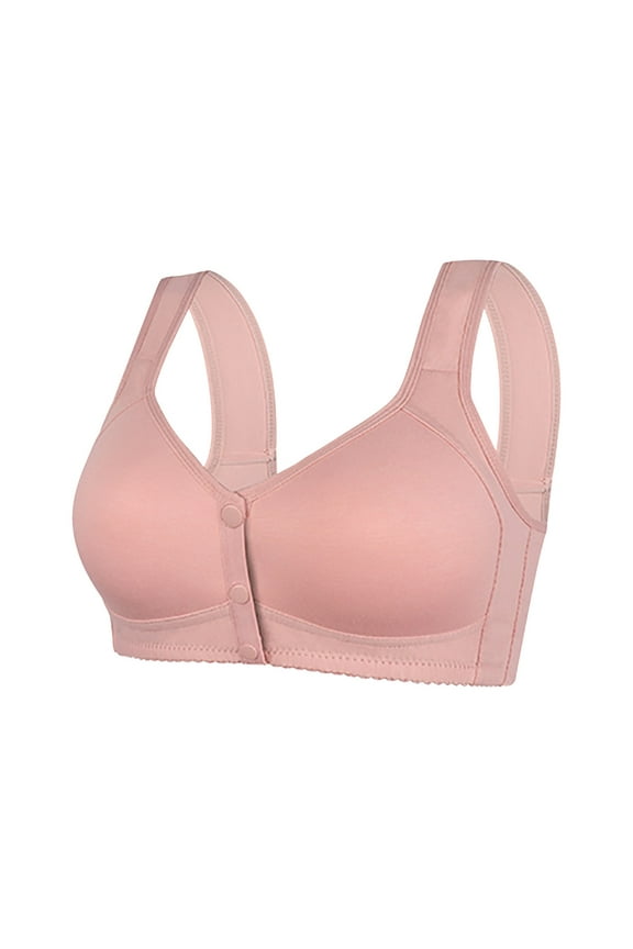 Women's Front Closure Posture Wireless Back Support Full Coverage Bra Plus Size Pink,42