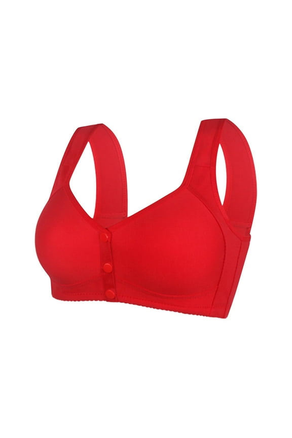 Women's Front Closure Posture Wireless Back Support Full Coverage Bra Plus Size Red,42