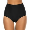 thumbnail image 1 of Linfrsh Women's High Cut Bikini Bottom Tummy Control Seamless Ruched Bathing Suit Swim Bottom Plus Size Bikini Bottom Black,2XL, 1 of 5
