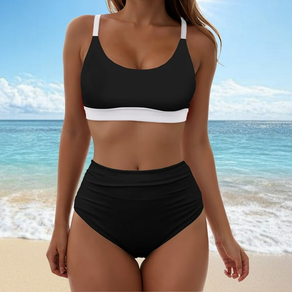 Linfrsh Women's High Waisted Bikini Sets 2 Piece Swimsuit V Neck Twist Front Adjustable Spaghetti Straps Bathing Suit Beige,M