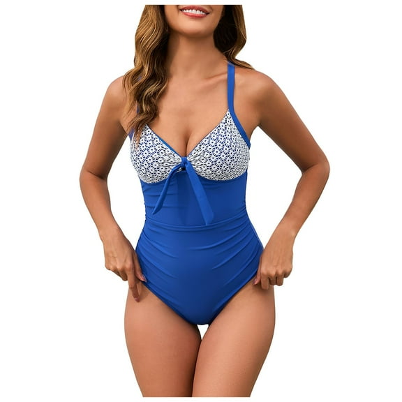 Linfrsh Women's One Piece Swimsuit Tummy Control Bathing Suits Sexy Cut Out Swimwear Full Coverage Swim Suits for Women 2025 Blue,2XL