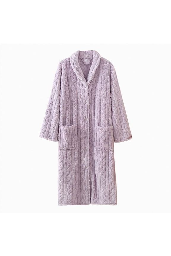 Women's Pajama Sets Nightgowns for Women Cotton Snap Front Housecoat Long Sleeve Housecoats with Pocket Buttons Up Printed Warm Loungewear(Purple,M)