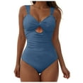 thumbnail image 1 of Linfrsh Women's Ribbed One Piece Swimsuit High Cut Tummy Control Bathing Suit Sexy V Neck Criss Cross Beach Swim Suit Blue,XL, 1 of 7