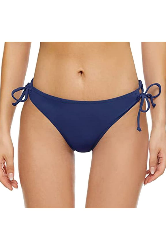Women's Tie Side Bikini Bottoms Mid Rise String Bathing Suits Bottom Navy,2XL