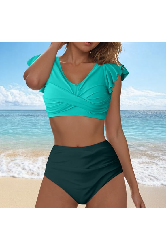 Women's Tummy Control Bikini Sets Twist Front Swimsuits High Waisted Bathing Suits Sexy Bikinis for Women Mint Green,M