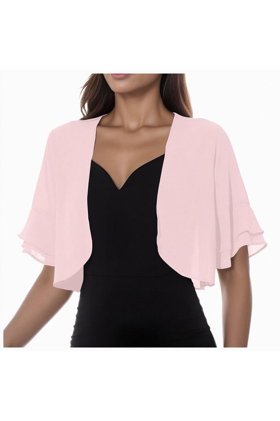 Womens 3/4 Sleeve Sheer Mesh Shrug Open Front Cropped Bolero Cardigan(Red,M)