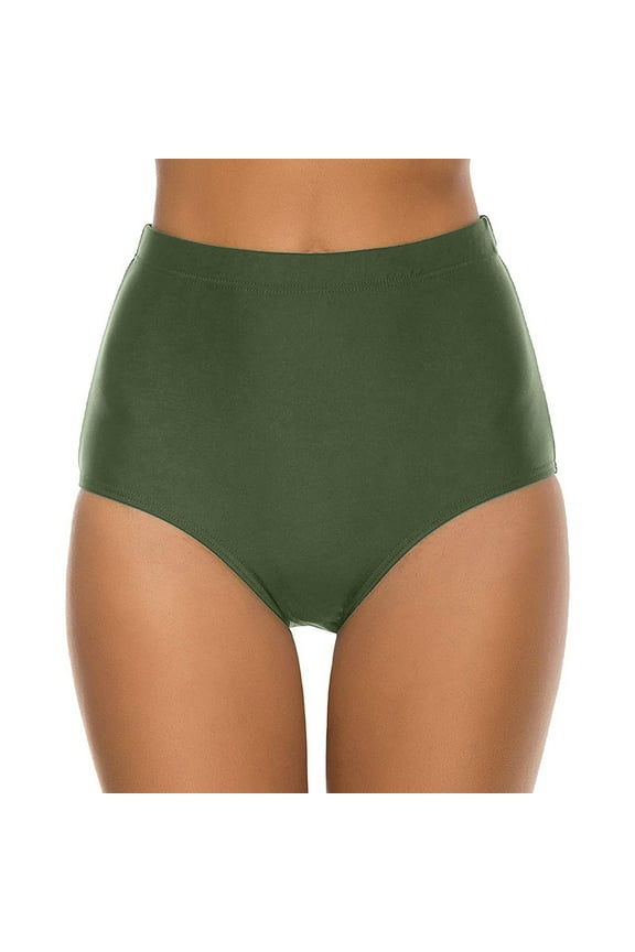 Womens Cheeky High Waisted Bikini Bottoms Full Coverage Swimsuit Bottom Adjustable Tie Ruched Swim Briefs Plus Size Bikini Bottom Army Green,2XL
