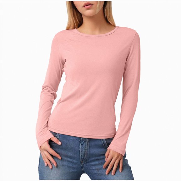 Linfrsh Womens Fall Shirts Women's Thermal Shirt Long Sleeve Crewneck Fleece Lined Undershirt Ultra Soft Base Layer Tops Pink,L