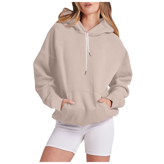 Linfrsh Womens Fashion Tops Hoodies for Women Pullover Oversized Sweatshirts Long SLeeve Shirts Loose Fit(A-Khaki,XXL)
