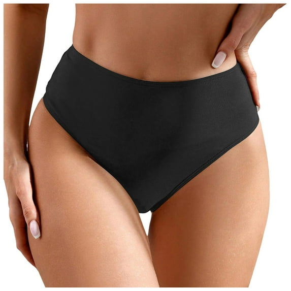 Linfrsh Womens High Cut High Waisted Bikini Bottoms Tummy Control Bathing Suit Bottoms Swim Bottom Swimsuit Bottom Black,L