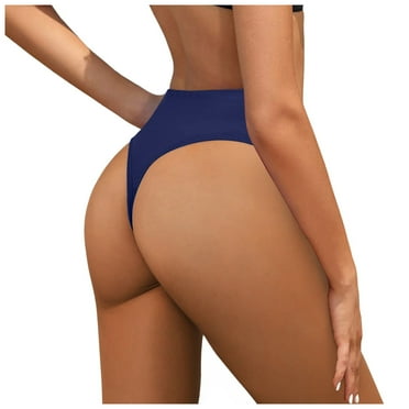 Linfrsh Womens High Cut High Waisted Bikini Bottoms Tummy Control Bathing Suit Bottoms Swim Bottom Swimsuit Bottom Navy,M