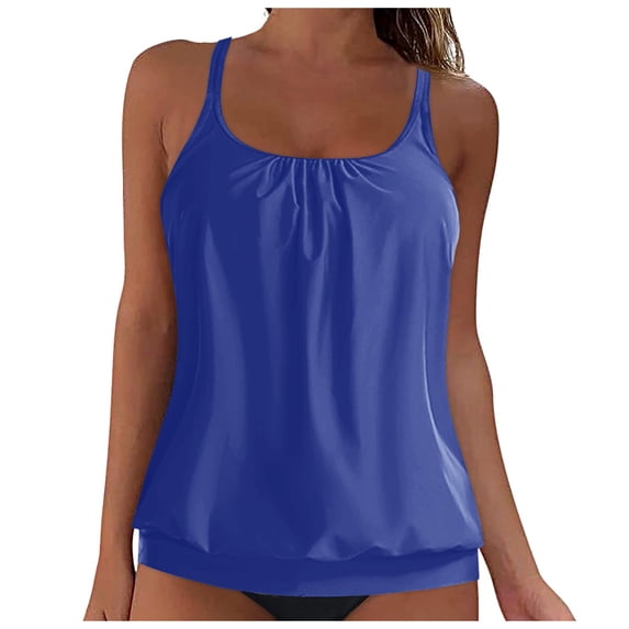 Linfrsh Womens High Neck Tankini Swimwear Tops Bathing Suit Loose Fit Swim Tops Women Top Only 2025 Modest Swimsuit Top No Bottom Dark Blue,L