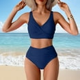 thumbnail image 1 of Linfrsh Womens High Waisted Bikini Set Knot Twist Front High Rise Two Piece Swimsuits Bathing Suits Blue,S, 1 of 7