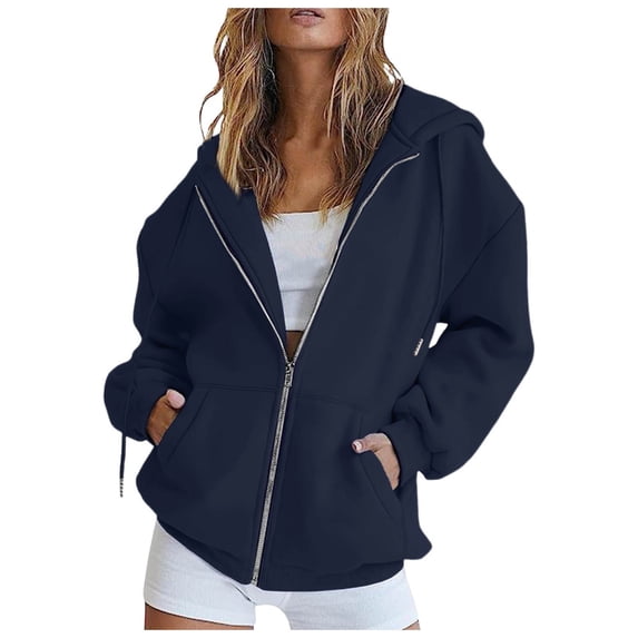 Linfrsh Womens Hoodies Essentials Women's Fleece Full-Zip Hoodie (Available in Plus Size)(C-Navy,M)