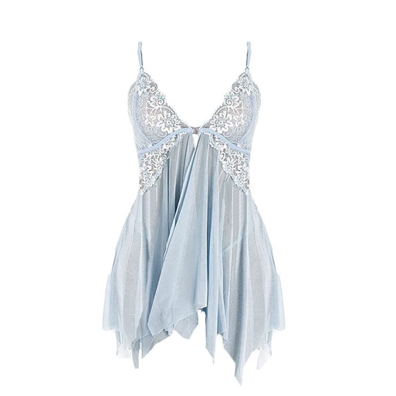 Linfrsh Womens Lingerie Sexy Chemise Nightgown Lace Full Slip Sleepwear Lingerie for Women Sky Blue,S