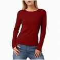 thumbnail image 1 of Linfrsh Womens Long Sleeve Thermal Shirts Womens Long Sleeve Shirts Crew Neck Stretchy Fitted Ribbed Tops Basic Base Layer Soft Thermal Undershirts Tee Wine,M, 1 of 6