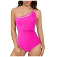 thumbnail image 1 of Linfrsh Womens One Piece Swimsuits One Shoulder Bathing Suits Tummy Control Modest Full Coverage Key Hole Beach Vacation Clothes Swimwear Hot Pink,2XL, 1 of 7