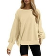 thumbnail image 1 of Linfrsh Womens Oversized Crewneck Sweatshirts Hoodies Fall Outfits Fashion Teen Girls Winter Clothes Beige,XL, 1 of 5