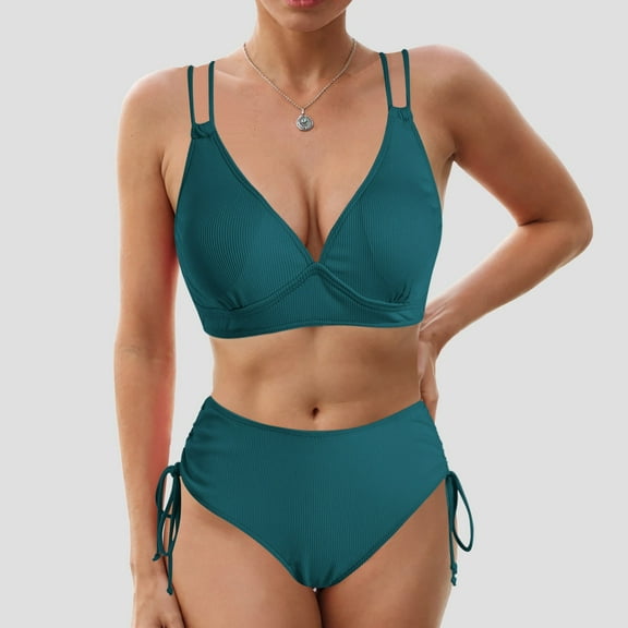 Linfrsh Womens Sexy Bikini Sets Two Piece Cheeky Swimsuits Cute Cutout String Bathing Suits Dark Green,L